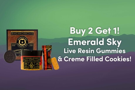 Buy 2 Get 1 - Emerald Sky Live Resin Gummies and Cookies! Banner